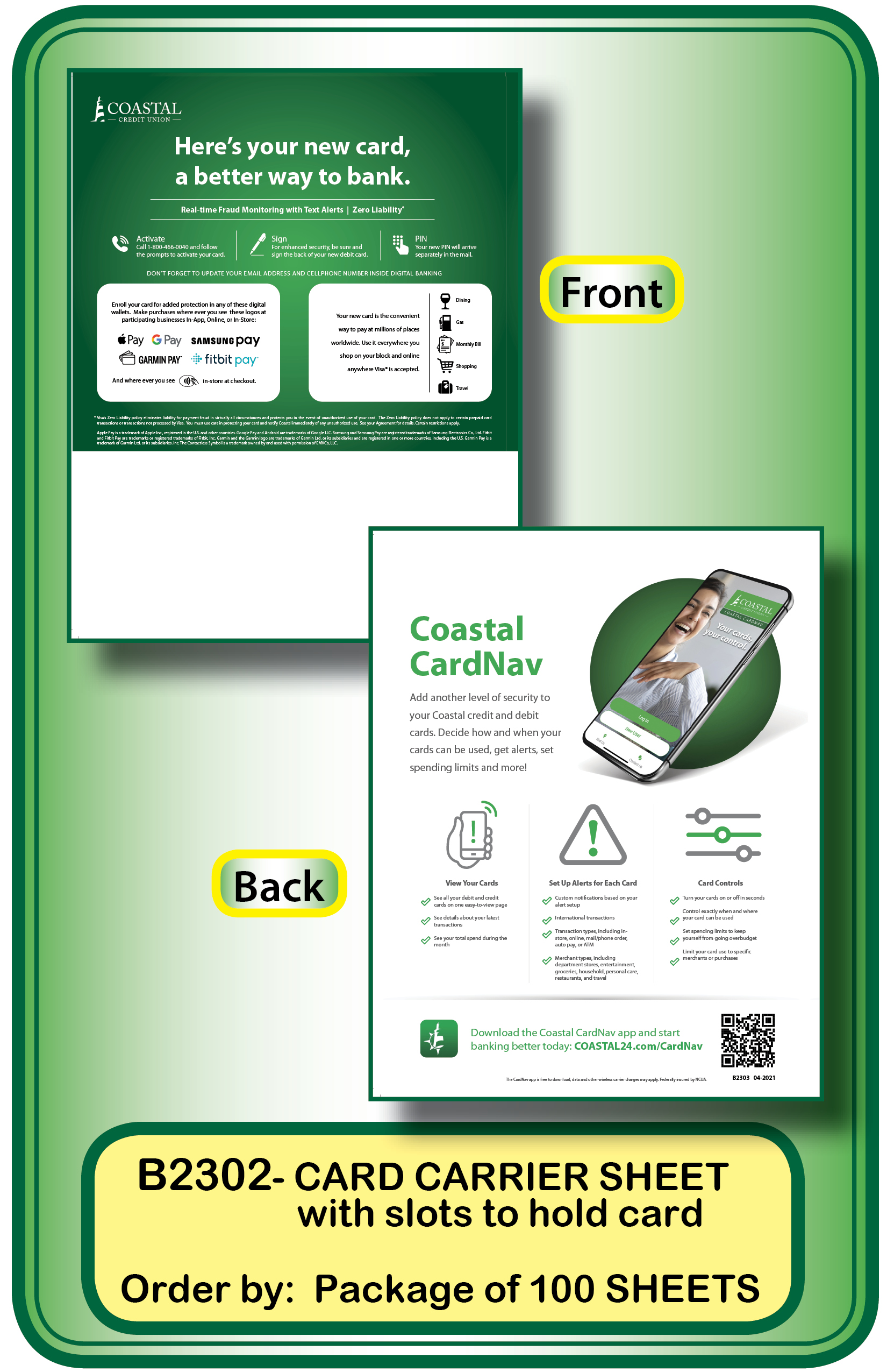 <b>CARD CARRIER SHEET - debit**<b>Order By: 100 sheets per pack